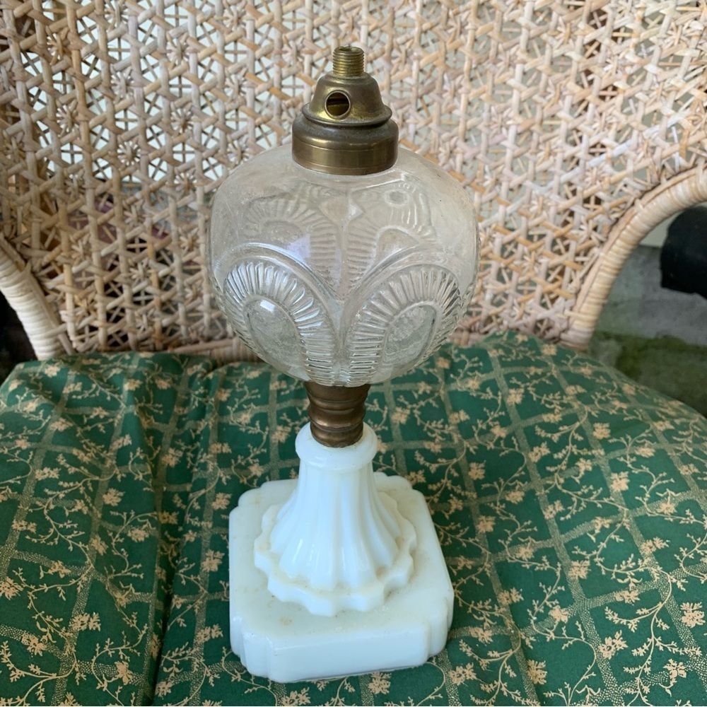 Antique 1800’s Oil Table Lamp Milk Glass Base